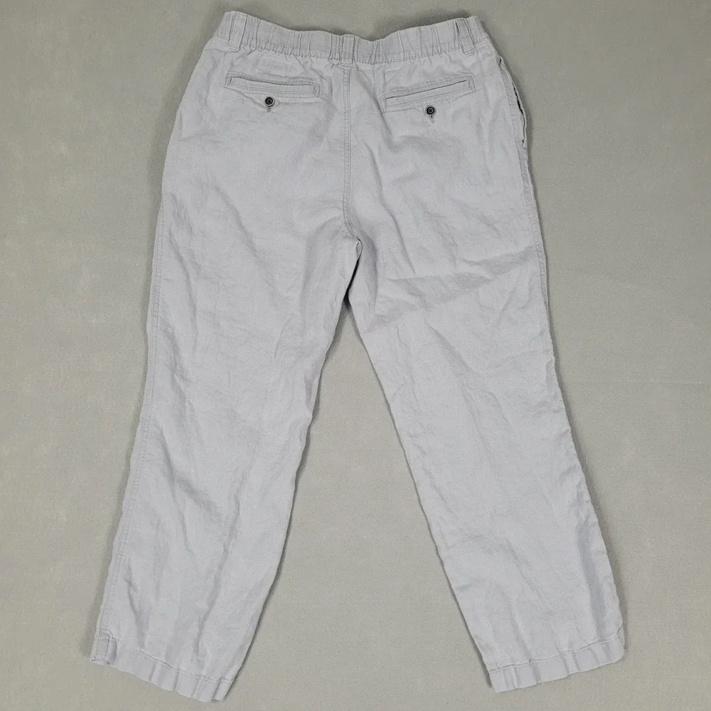 Caribbean Pants Mens 36x30 Light Blue Grey Casual Relaxed 100% Linen Drawstring